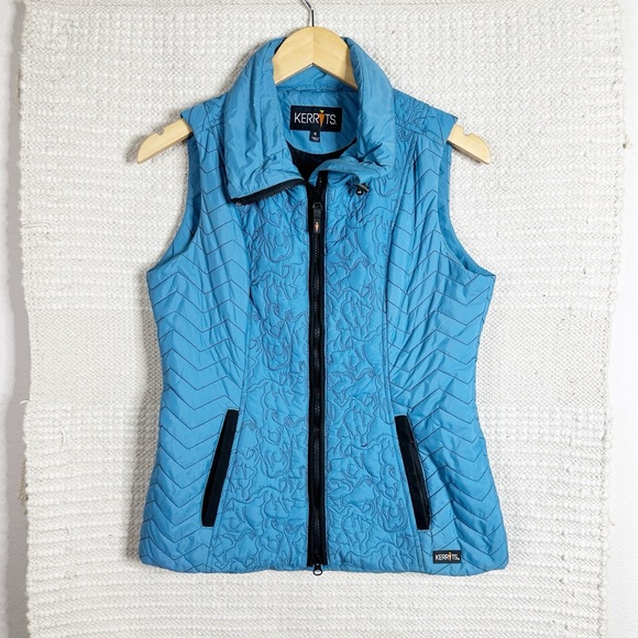KERRITS blue quilted zip front equestrian winter vest S - Picture 1 of 8